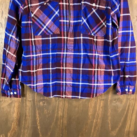 J Crew Womens Shirt Blue Multicolor Plaid Collared 1/2 Zip Long Sleeve Medium - Picture 3 of 12